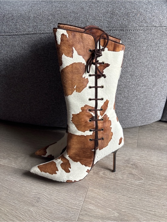 Manolo Blahnik Shoes - Manolo Blahnik Vintage Italian Pony Hair Lace-Up Boot Heels - IT 39